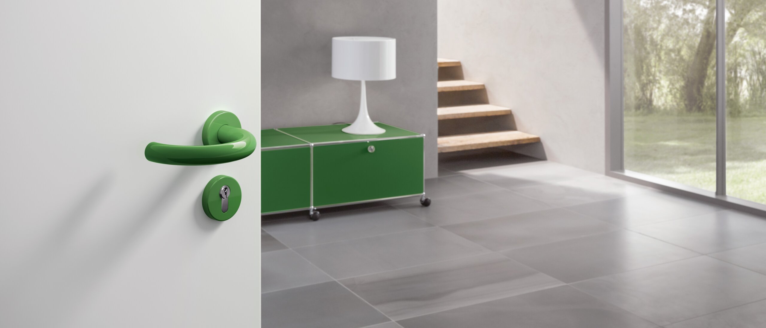 HEWI lever handle U-shape May green Lever handle with curved U-shape in the colour may green made of polyamide