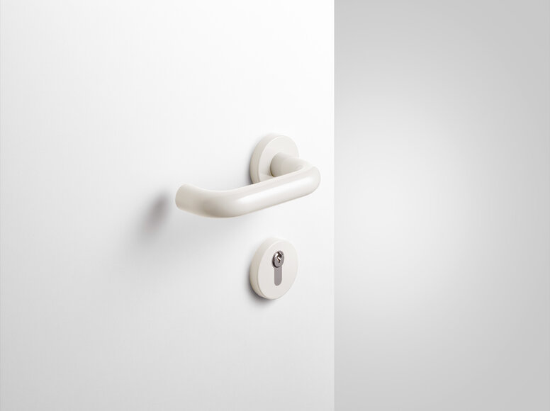 HEWI lever handle pure white Lever handle with key rosette in the colour pure white made of polyamide