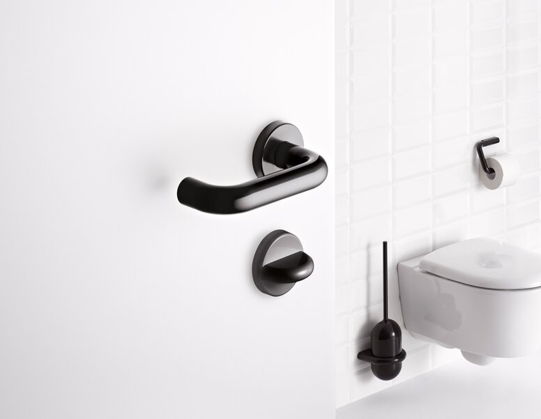 HEWI door handle 111 Black door handle with free-standing set for the WC