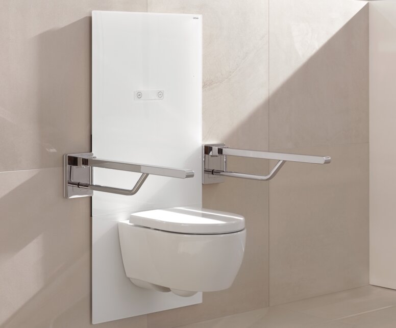 HEWI WC module s50 Height-adjustable WC module with folding support handle