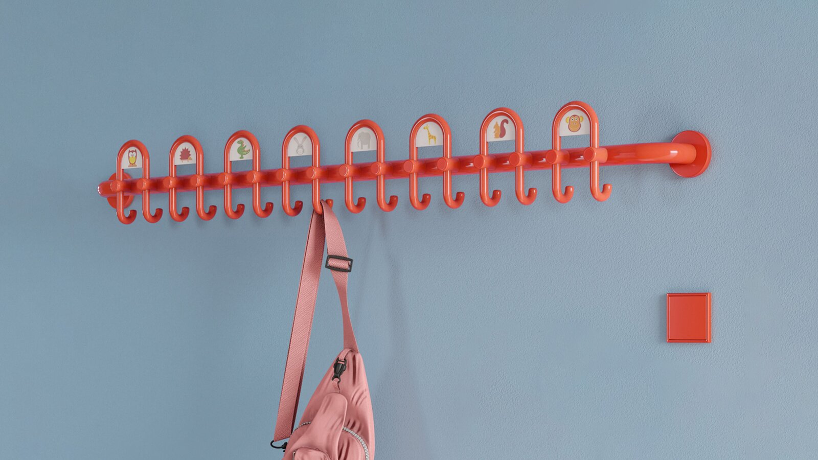 HEWI coat rack and fittings for children Colourful kindergarten equipped with fittings and wardrobe in the colour orange