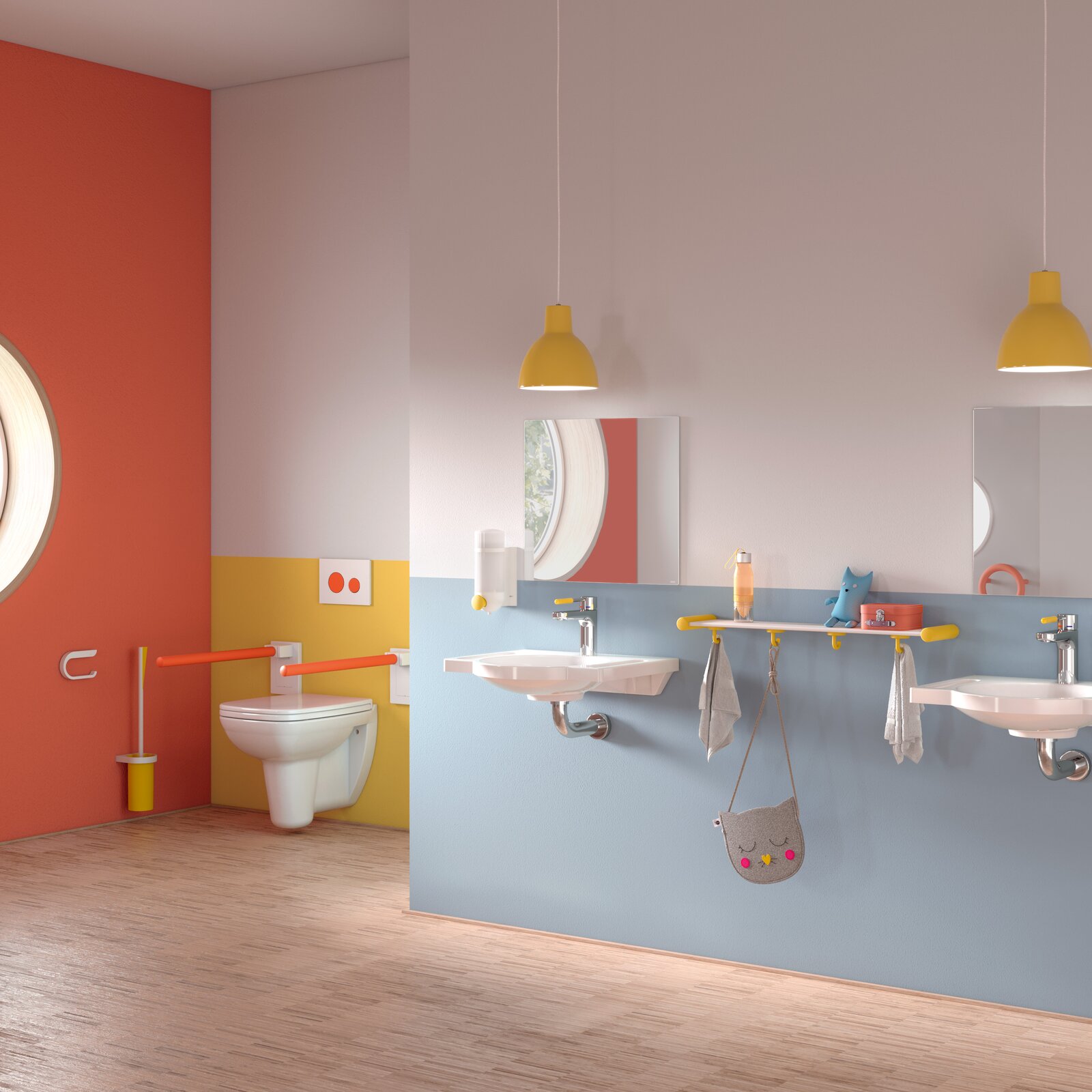 HEWI colourful children's bathroom series 477/801 Kindergarten bathroom with colourful, child-friendly sanitary equipment