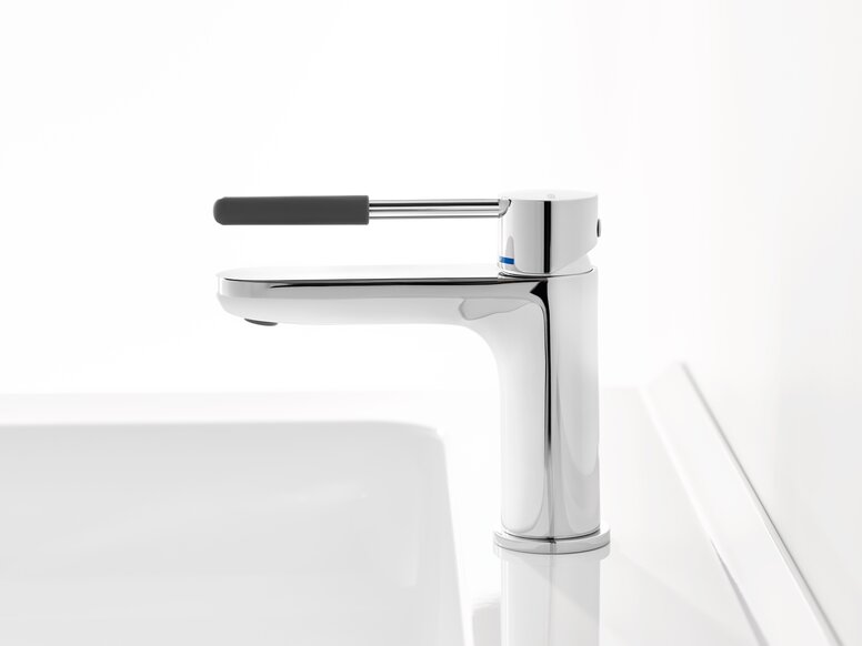 HEWI single lever mixer tap chrome with black handle element made of polyamide Chrome single lever tap