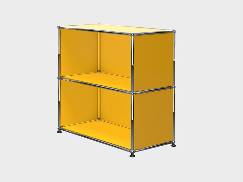 Design Original USM Open cabinet with two compartments in yellow and chrome-plated frame