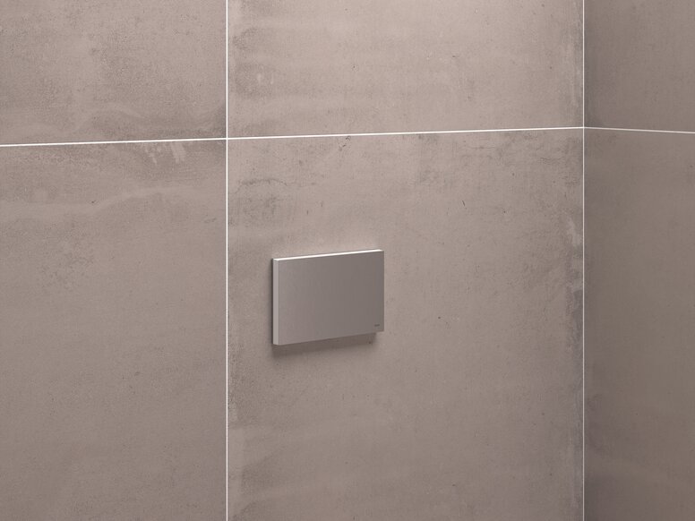 HEWI Mounting plate Cover cap in the colour taupe for a permanently installed mounting plate on a beige background