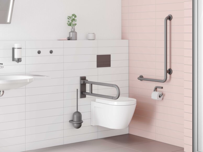 HEWI Series 477 Anthracite grey matt Barrier-free wash area and WC