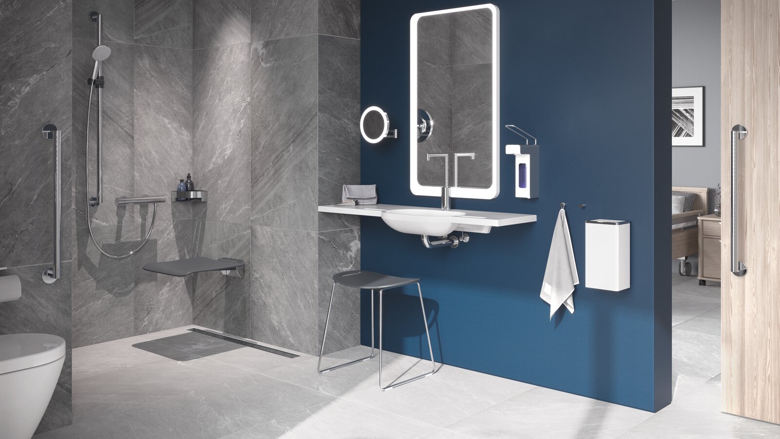 HEWI barrier-free bathroom system 900 White Barrier-free bathroom in System 900