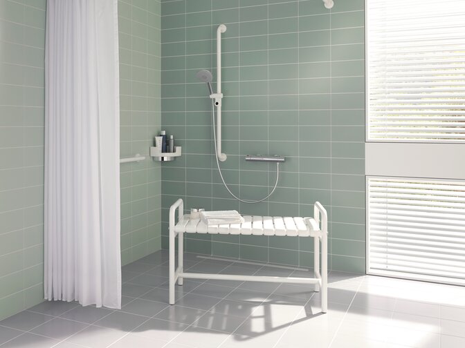 HEWI Obesity products Series 801 Obesity shower area with shower bench