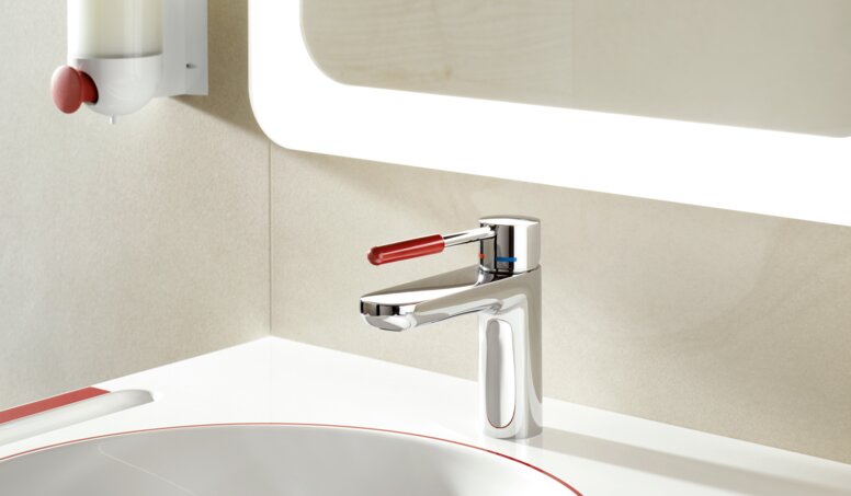 HEWI dementia washbasin and System 800K mixer tap Washbasin and tap for dementia patients