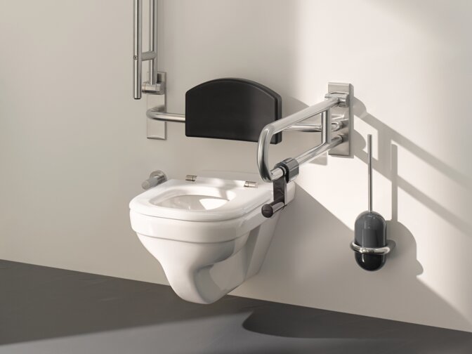 HEWI barrier-free WC Barrier-free WC in public areas equipped with folding support handles, back support and WC brush