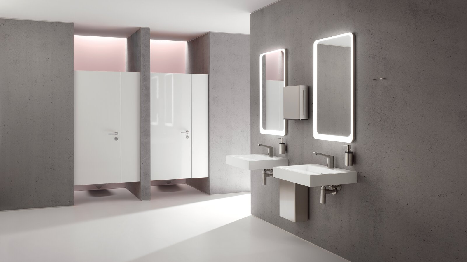 HEWI public WC stainless steel matt Public WC equipped with HEWI System 162 in satin stainless steel