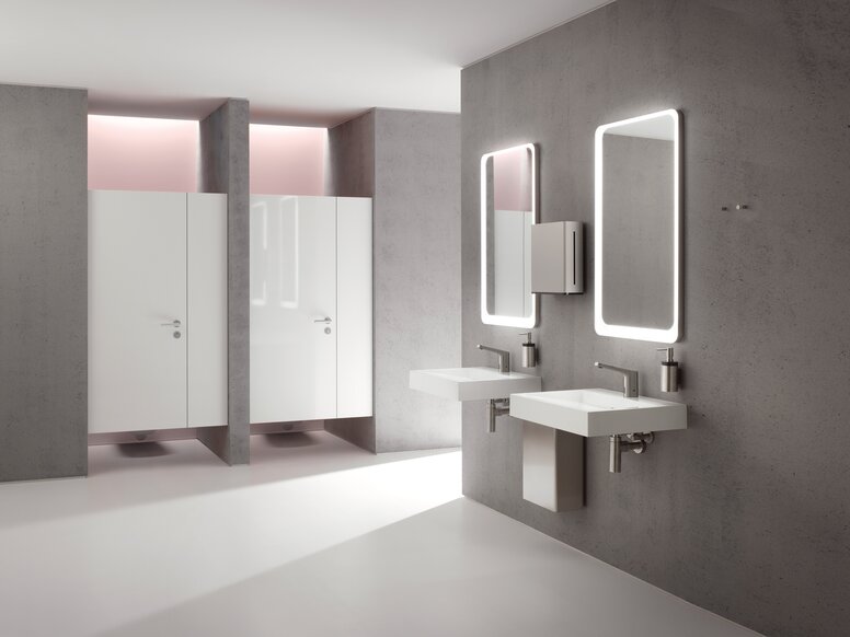 HEWI public WC stainless steel matt Public WC equipped with HEWI System 162 in satin stainless steel